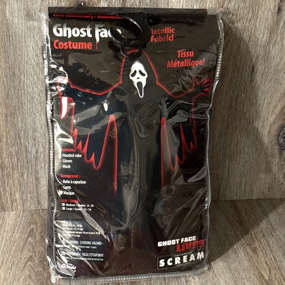 Fun World Officially Licensed 25th Anniv. Ghost Face Youth Costume Large 12 - 14